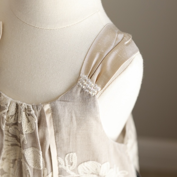 Linen Dress Silk Soutache Lace Embellished Couture Beach Portrait Party Size 10 - Picture 3 of 9